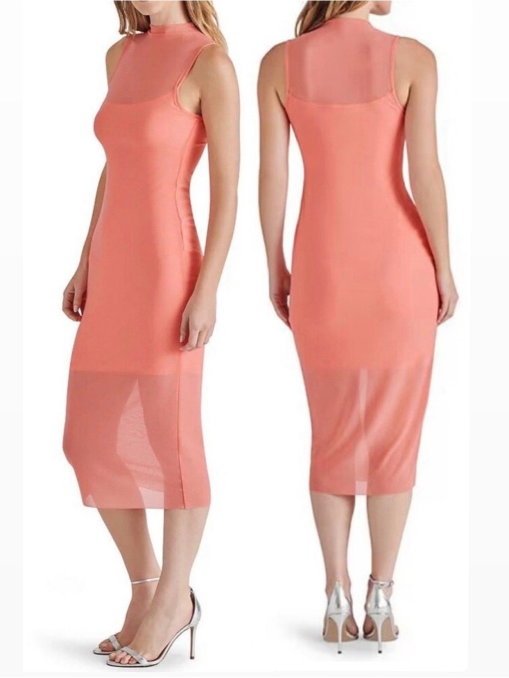 Steve Madden Coral Mesh-Panel Midi Dress size M